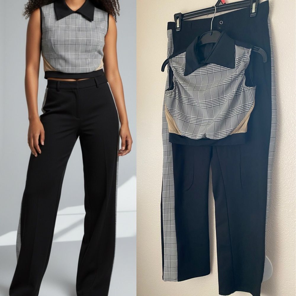 Kelle 2 piece plaid Dance Costume crop pants suit menswear tux MA-Medium adult